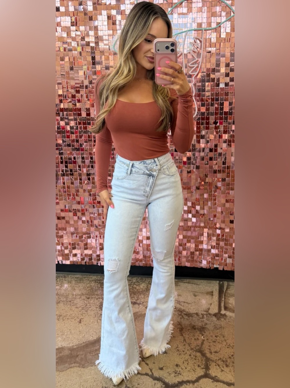 Lucy Asymmetrical Distressed Flare Jeans by Willow Boutique High-rise Size 3